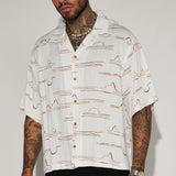 Camisa Abotonada Slub Effect - Blanco/Combinado