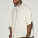 Camisa De Manga Corta Boxy Cropped Heavyweight - Crema