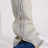 Jeans entallados de pierna acampanada apilados Zip It - Lavado azul vintage