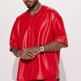 Jersey Homerun Faux Leather Short Sleeve - Rojo