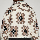 Chamarra Gaston Jacquard Cropped - Café/Combinado