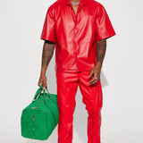 Abotonado Slam Dunk Faux Leather Short Sleeve - Rojo