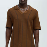 Camisa Takin Shots Textured Stripe Polo - Café/Combinado