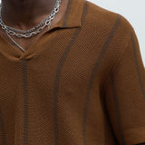 Camisa Takin Shots Textured Stripe Polo - Café/Combinado