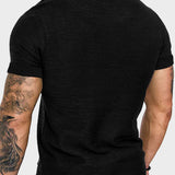 Manfinity Homme Camiseta unicolor de hombres con parche de cuello redondo