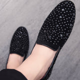 Hombres Mocasines slip on con diseno de diamante de imitacion