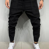 Manfinity Hombres Pantalones con diseno de cremallera con bolsillo oblicuo de cintura con cordon