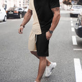 Manfinity Homme Hombres De Tallaje Holgado T-shirt Con Dos Tonos Y Shorts De Cintura Con Cordon