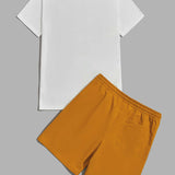 Manfinity Chillmode Hombres Camiseta con estampado tropical con slogan & Shorts de cintura con cordon