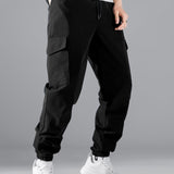 Manfinity Hypemode Pantalones De Cintura Con Cordon De Bolsillo Con Solapa Para Hombres