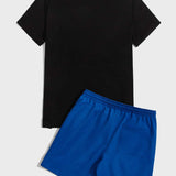 Manfinity Hypemode Hombres con mando de juego & con estampado de letra Camiseta & de cintura con cordon Shorts