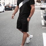 Manfinity Homme Hombres panel en contraste Camiseta & de cintura con cordon Shorts
