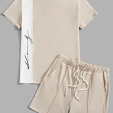 Manfinity Homme Hombres Camiseta con estampado de letra de color combinado & Shorts de cintura con cordon