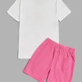Manfinity Hypemode Hombres Camiseta algodon con estampado de dibujos animados & Shorts de cintura con cordon