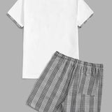 Manfinity Homme Hombres Camiseta con estampado de letra & shorts de cuadros