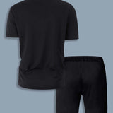 Manfinity Homme Hombres Shorts con camiseta de color combinado con estampado de letra