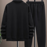 Ropa de gimnasio informal para hombre con sudadera mitad cremallera y pantalon de chandal de color solido, salida