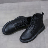 Botas cortas para hombre, botines de moto negros, botas de trabajo de suela gruesa y cana alta, zapatos negros, botas de estilo britanico de moda de cana media con cremallera lateral