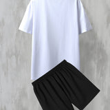 Manfinity Homme Hombres Camiseta de hombros caidos con estampado  letra & foto & Shorts de cintura con cordon