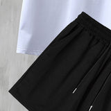 Manfinity Homme Hombres Camiseta de hombros caidos con estampado  letra & foto & Shorts de cintura con cordon