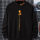 Manfinity Hombres Pullover con estampado floral y letra