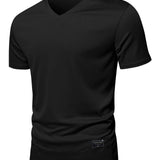 Manfinity Homme Hombres Camiseta con diseno de parche de cuello V