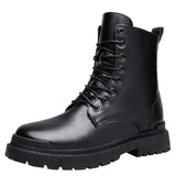 Botas negras de color liso para hombre con cremallera lateral y parte delantera con cordones