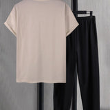 Manfinity LEGND Camiseta Suelta Para Hombres Con Estampado De Baraja Y Pantalones De Chandal Con Cintura Ajustable Con Cordon