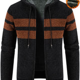 Manfinity Homme Hombres Cardigan con patron de rayas con cordon con capucha con forro teddy cremallera