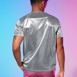 Manfinity AFTRDRK Camisetas para hombres con cuello redondo ajustado, manga corta, metalica lisa, elegante y veraniega