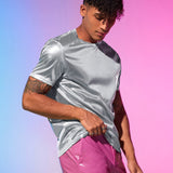 Manfinity AFTRDRK Camisetas para hombres con cuello redondo ajustado, manga corta, metalica lisa, elegante y veraniega