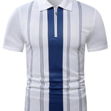 Manfinity Hombres Camisa polo con estampado de rayas con cremallera cuarta