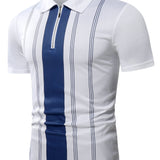 Manfinity Hombres Camisa polo con estampado de rayas con cremallera cuarta