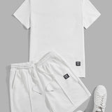 Manfinity Hypemode Hombres con parche de letra Camiseta & de cintura con cordon Shorts deportivos