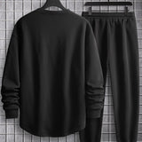 Sudadera Informal De Hombre Con Dees Remendados Y Pantalones De Chandal De Cintura Con Cordon