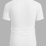 Manfinity Basics Camisetas de hombre con cuello en V, mangas caidas y manga corta, camiseta basica casual y simple de poliester para el verano