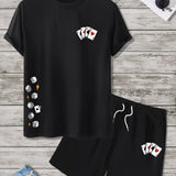 Manfinity Homme Hombres Shorts con camiseta con estampado de poker