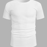 Manfinity Basics Camisetas de hombre con corte ajustado, cuello redondo, manga corta, sencillas y casuales para la parte superior de punto de verano