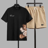 Manfinity EMRG Hombres con estampado de dibujos animados Camiseta & de cintura con cordon Shorts