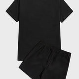 Manfinity Hypemode Hombres con parche de oso Camiseta & con bolsillo oblicuo Shorts