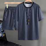 Manfinity Homme Hombres Camiseta con estampado de rayas & Shorts de cintura con cordon