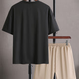 Manfinity Homme Hombres con parche de bolsillo Camiseta & de cintura con cordon Shorts