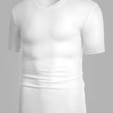 Manfinity Basics Camisetas de hombre con cuello en V, manga corta, basicas, casuales, simples, superiores de punto veraniego para esposo