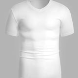 Manfinity Basics Camisetas de hombre con cuello en V, manga corta, basicas, casuales, simples, superiores de punto veraniego para esposo