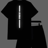 Manfinity Hypemode Hombres Shorts con camiseta con estampado de letra