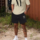 Manfinity Homme Hombres Camiseta con estampado de slogan & Shorts de cintura con cordon