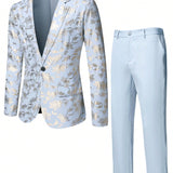 Manfinity AFTRDRK Blazer y pantalones de traje con un solo boton en jacquard floral para hombre