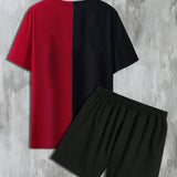 Manfinity LEGND Hombres Camiseta con estampado de dibujos animados de dos tonos & Shorts de cintura con cordon