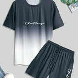Manfinity Homme Hombres con estampado de letra Camiseta & de cintura con cordon Shorts
