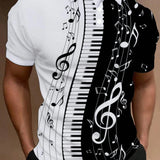 Manfinity Hombres Camisa polo nota musical con estampado